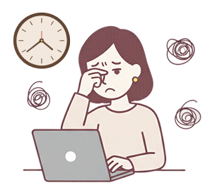 デスクで頭を抱え、求人票作成に時間がかかっている採用担当者